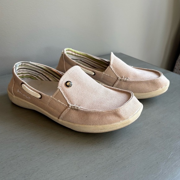 Geckos Man Women Canvas Slip-On Loafers Size 8.5 Arch Support Beige Casual Comfy - Picture 2 of 13